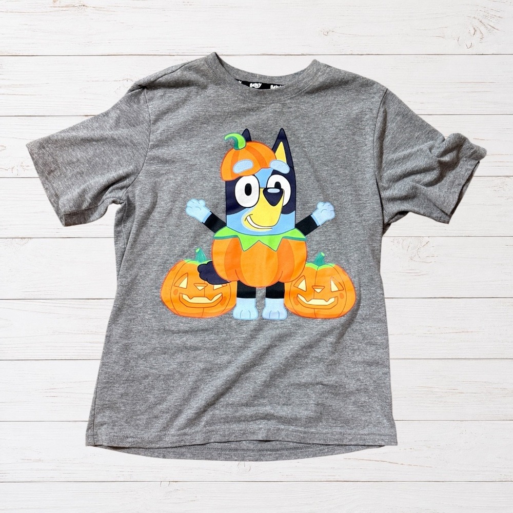 Bluey Halloween Pumpkin Graphic T-Shirt Size 10/12 Gray Kids